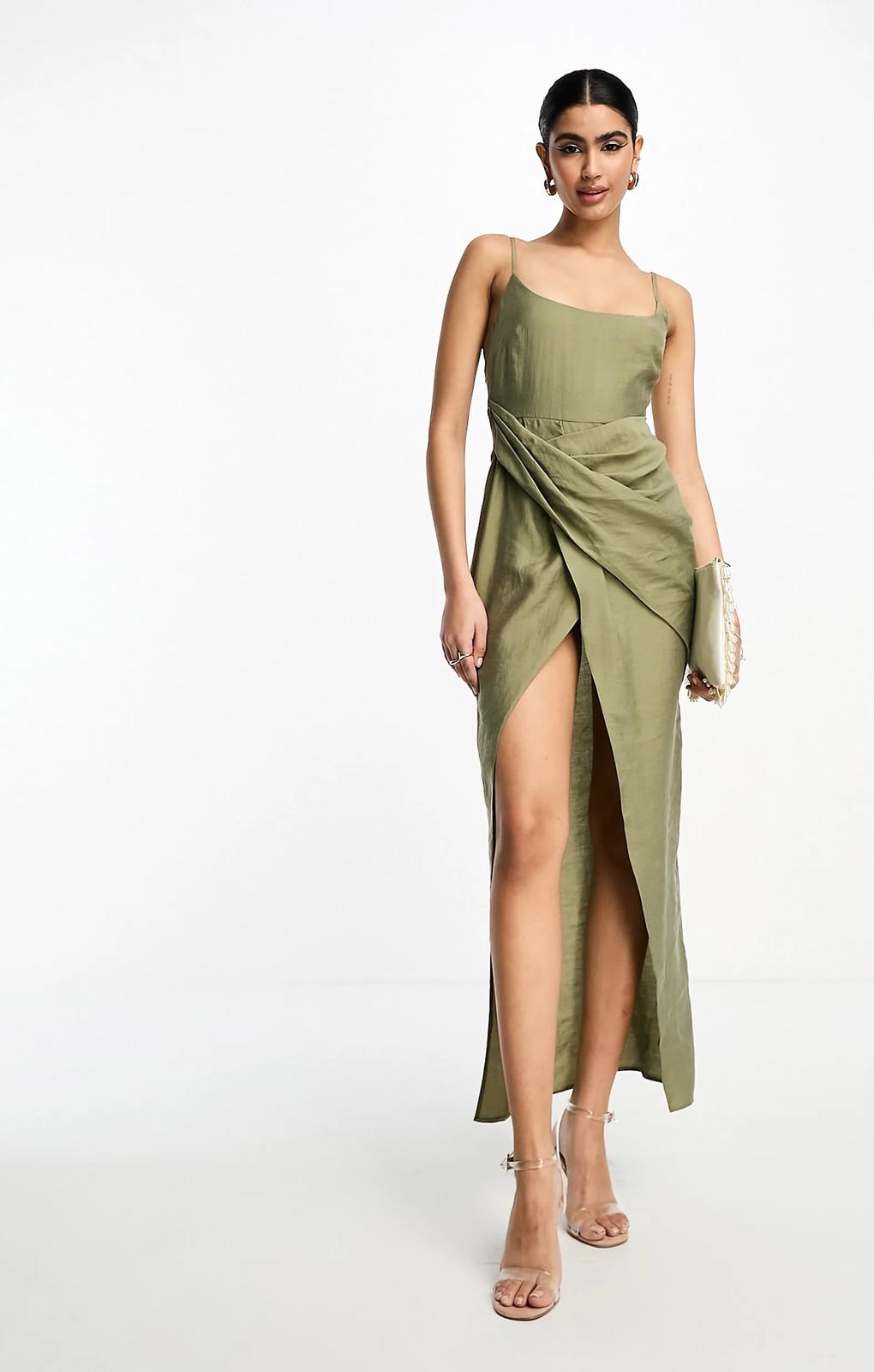 Asos Design Washed Cami Midi Dress With Drape Skirt In Green – dresses by ASOS DESIGN, available to rent from Hirestreet