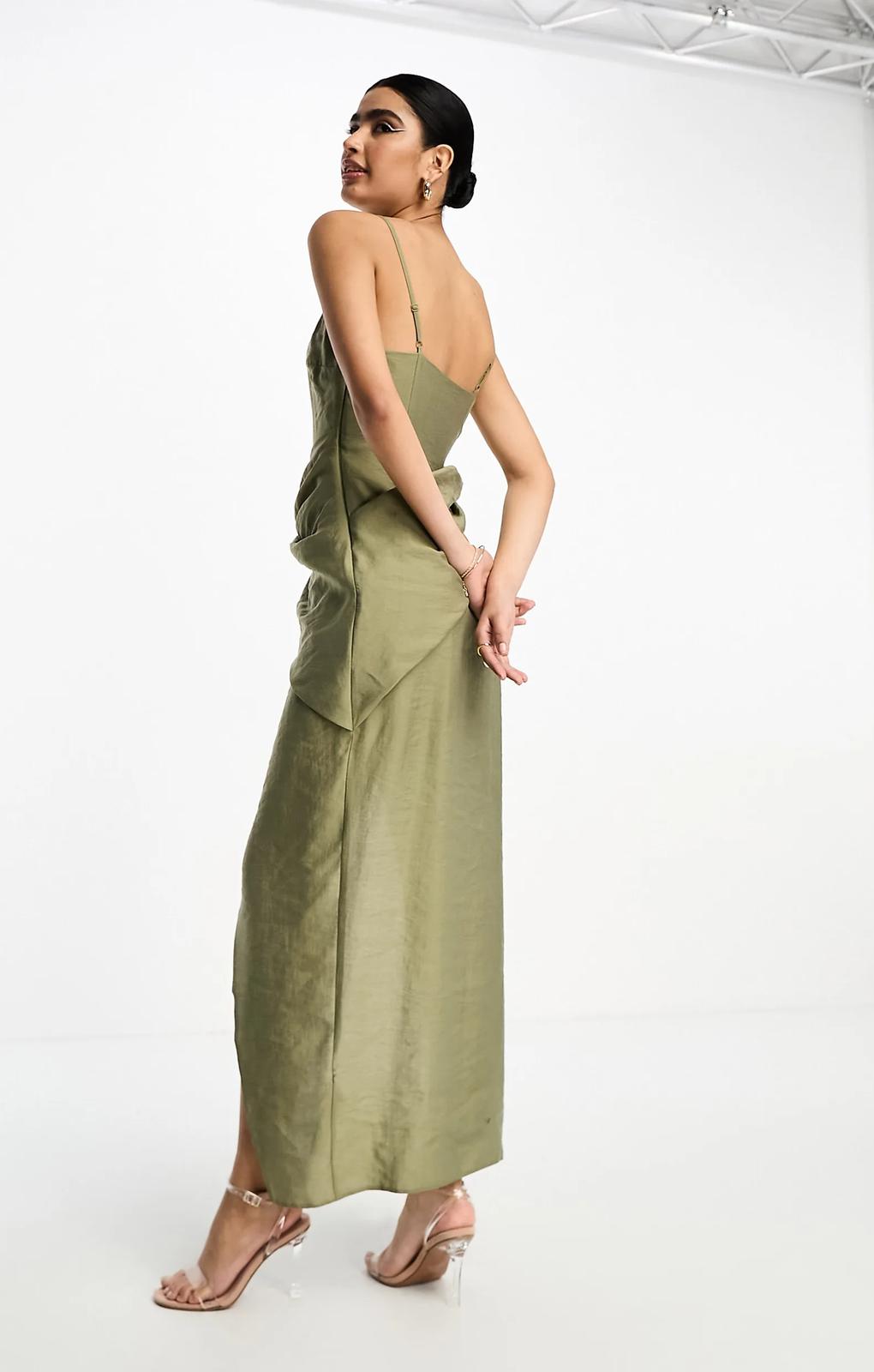 Asos Design Washed Cami Midi Dress With Drape Skirt In Green – dresses by ASOS DESIGN, available to rent from Hirestreet