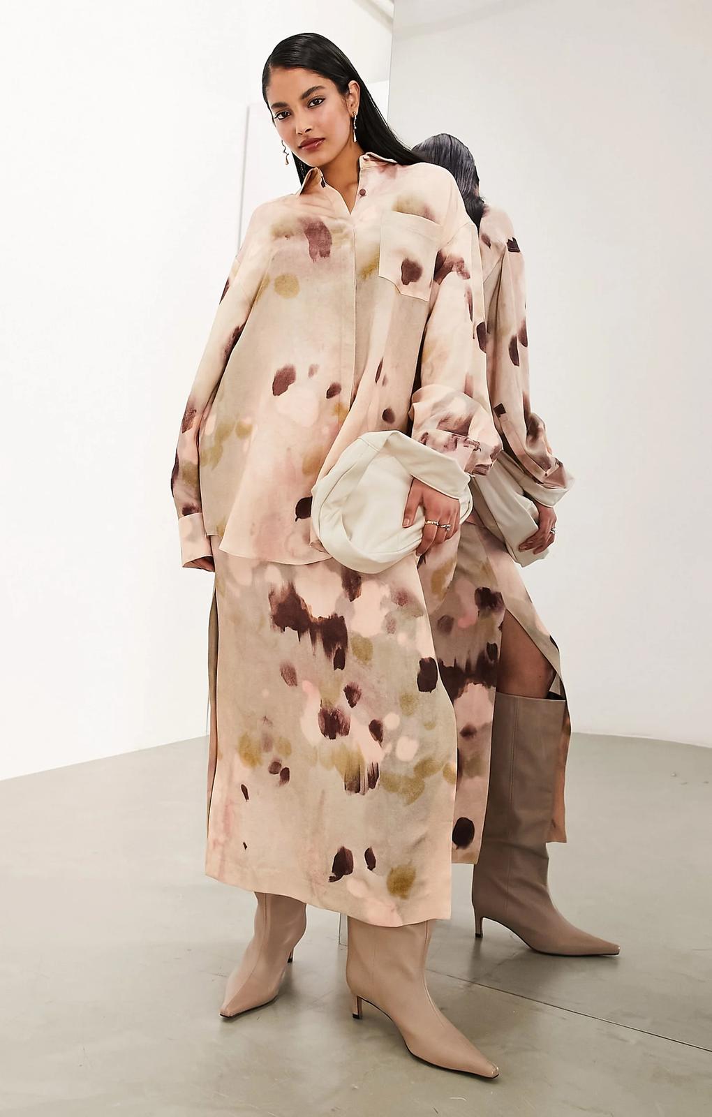 Asos Edition Column Maxi Skirt In Neutral Smudge Print – skirts by ASOS EDITION, available to rent from Hirestreet
