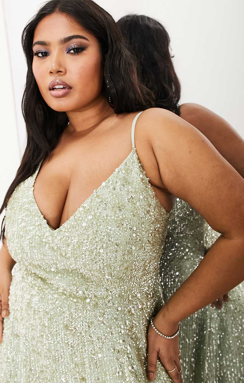 Asos Edition Curve Embellished Cami Midi Dress In Sage Green