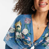 Asos Edition Floral Embroidered Organza Midi Dress In Steel Blue