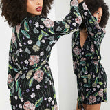 Asos Edition Floral Sequin Wrap Mini Dress In Black