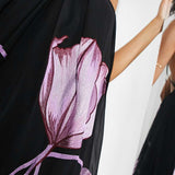 Asos Edition Halter Trapeze Midi Dress With Trailing Tulip Embroidery In Black