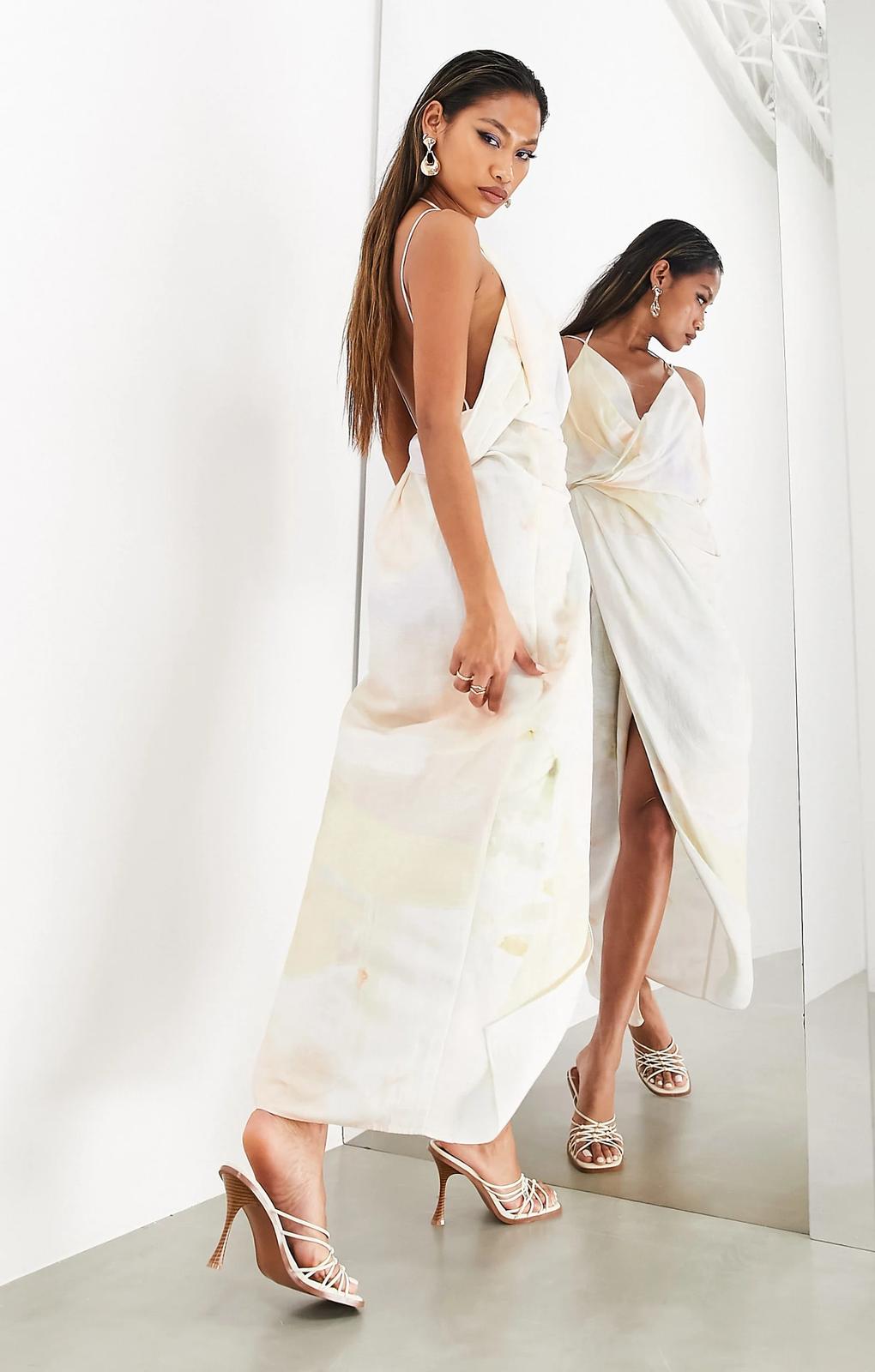 Asos Edition Linen Strappy Wrap Midi Dress In Soft Marble Print – dresses by ASOS EDITION, available to rent from Hirestreet