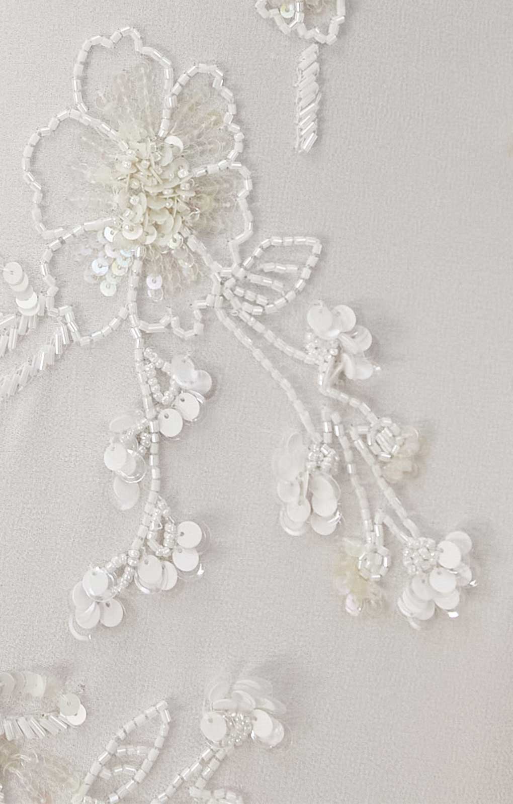 Asos Edition Lisa Drape Sleeve Plunge Dress With Floral Embellishment In Ivory
