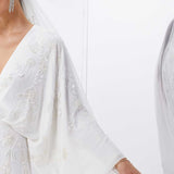 Asos Edition Lisa Drape Sleeve Plunge Dress With Floral Embellishment In Ivory