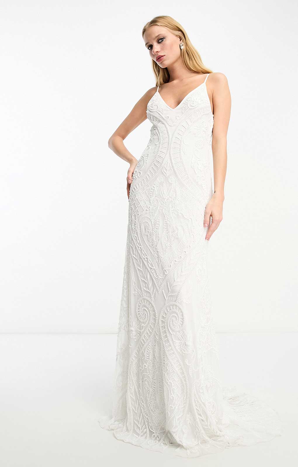 Asos Edition Neve Placement Embroidered And Beaded Cami Dress In Ivory