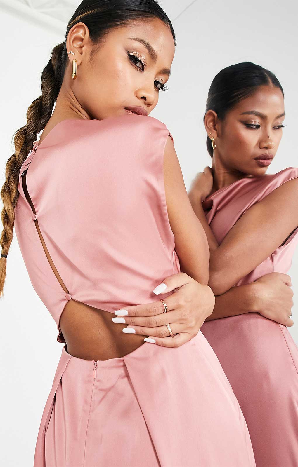 Asos Edition Satin Cowl Neck Maxi Dress With Cut Out Back In Dusky Rose