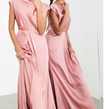 Asos Edition Satin Cowl Neck Maxi Dress With Cut Out Back In Dusky Rose