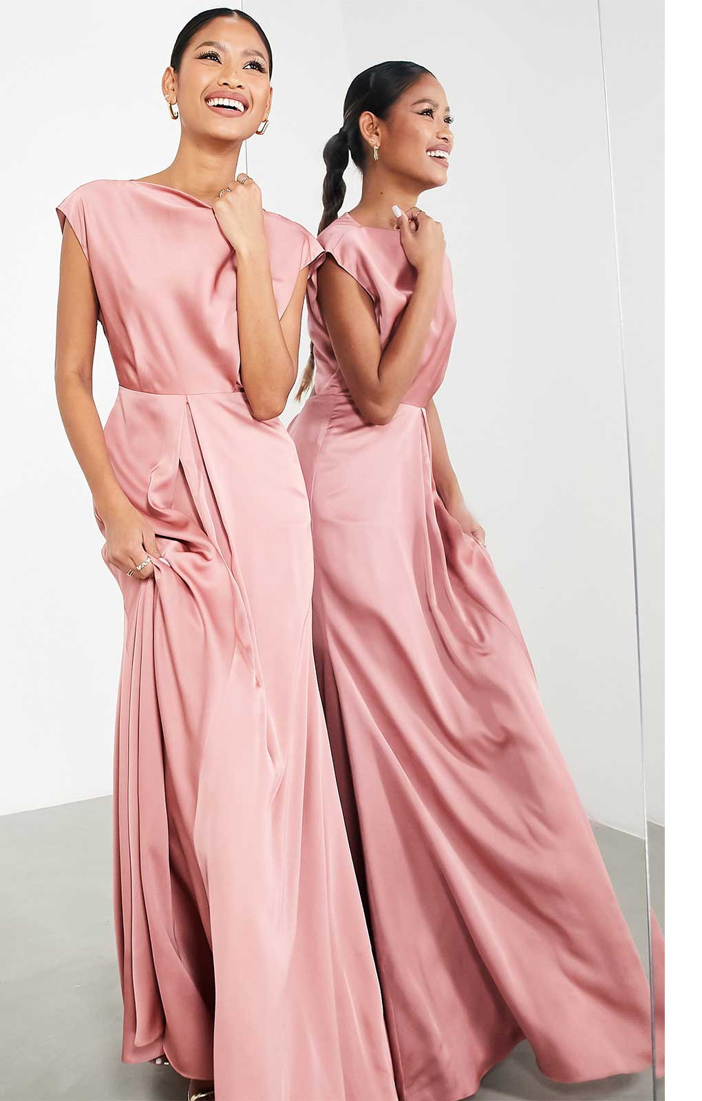 Asos Edition Satin Cowl Neck Maxi Dress With Cut Out Back In Dusky Rose