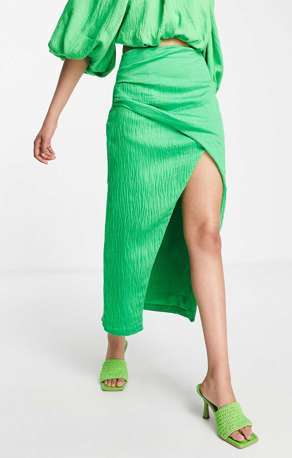 Asos Edition Textured Blouson Crop Top And Drape Skirt Co-Ord