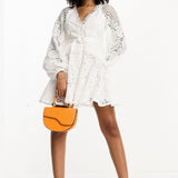 Asos Design Lace Insert Belted Mini Dress With Button Detail In White