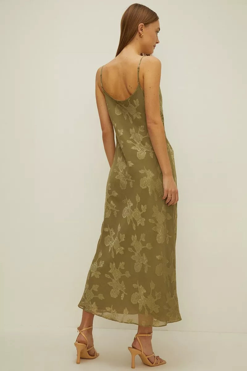 Oasis Light Khaki Floral Satin Burnout Cowl Slip Dress