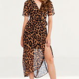Bardot Midi Leopard Print Wrap Dress