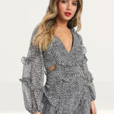 Bardot Monochrome Leopard Frill Mini