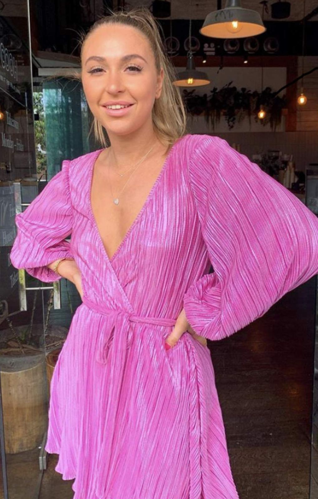 Bardot Pink Shine Bellissa Pleat Dress