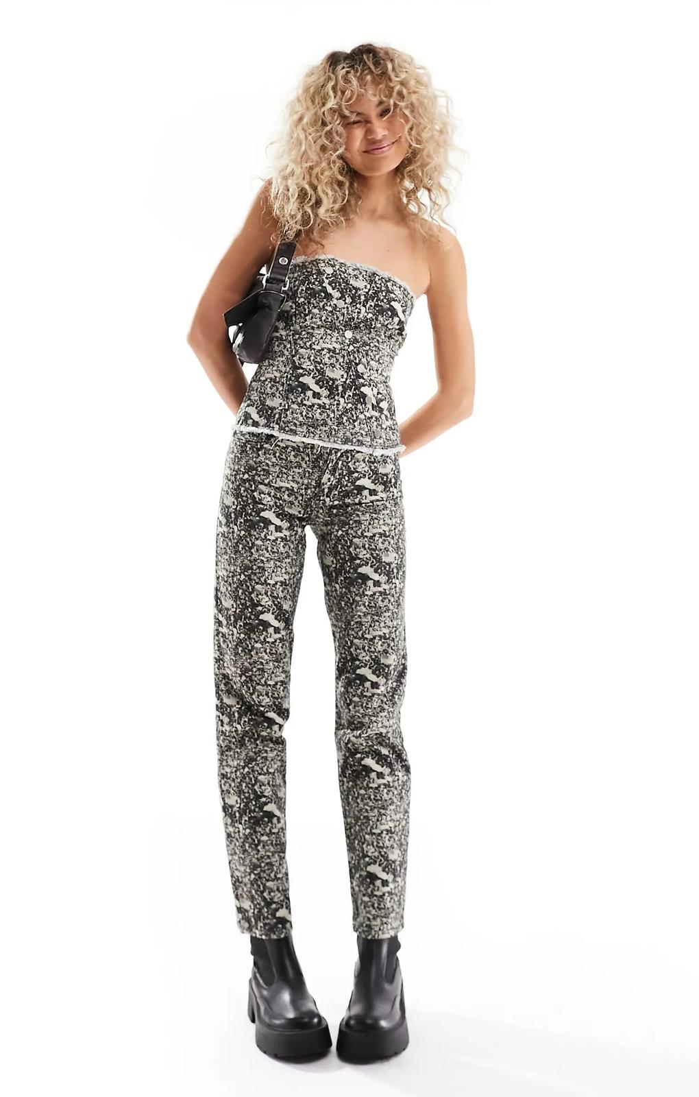 Basic Pleasure Mode Crowd Print Corset In Grey – tops by Basic Pleasure Mode, available to rent from Hirestreet