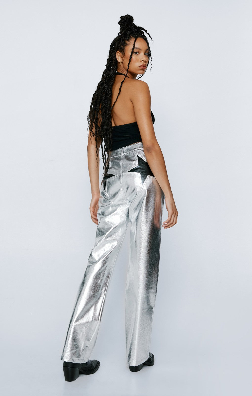 Nasty Gal Metallic Star Bum Faux Leather Trousers