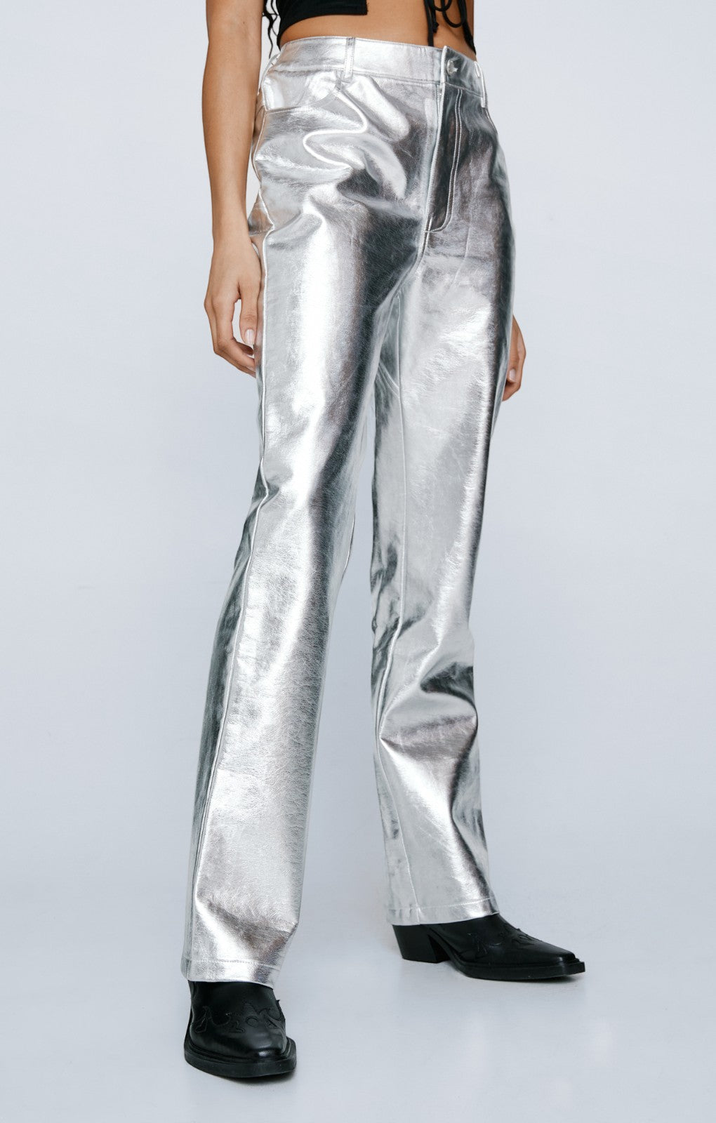 Nasty Gal Metallic Star Bum Faux Leather Trousers