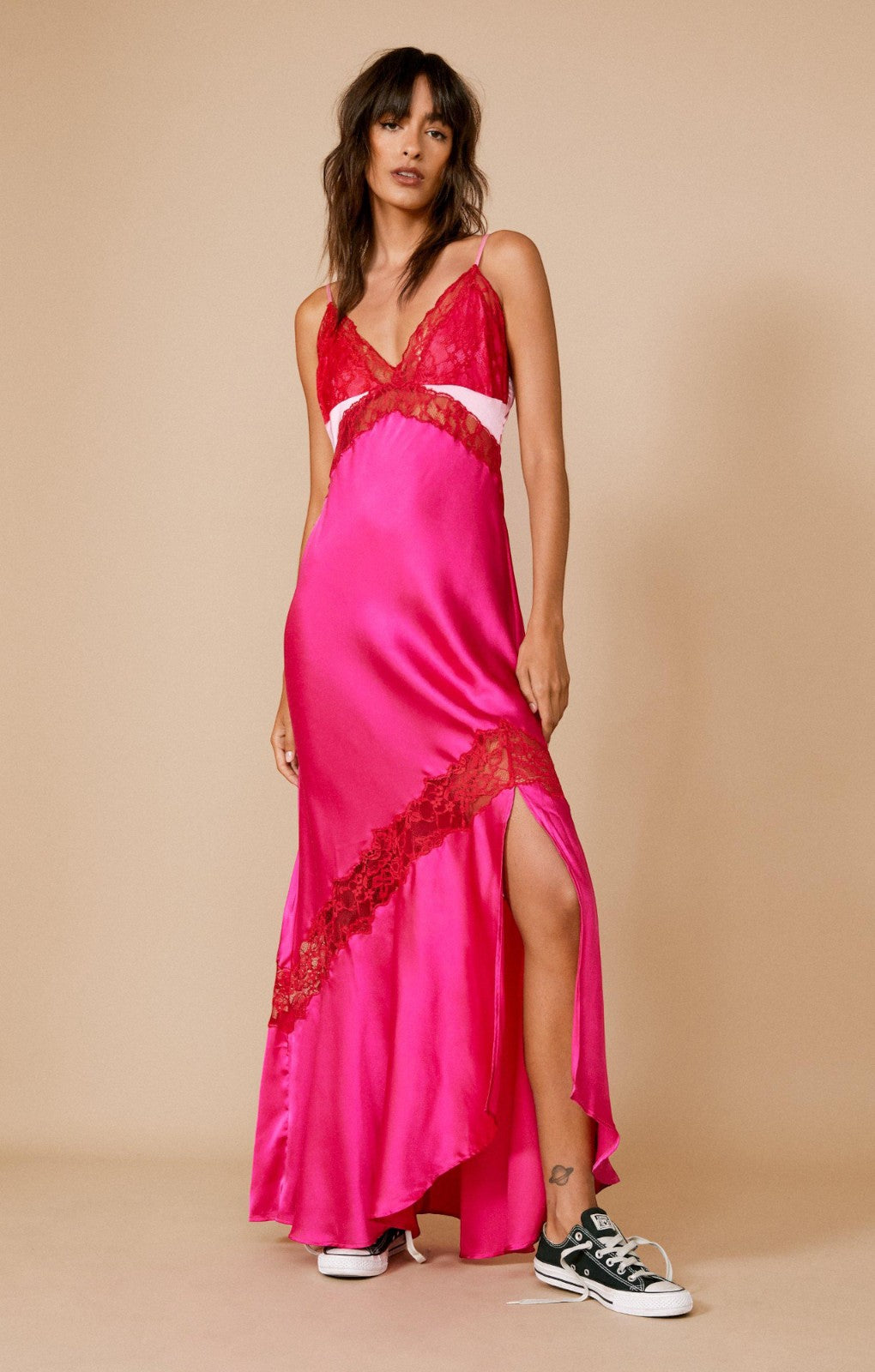 Nasty Gal Satin Lace Trim Maxi Dress