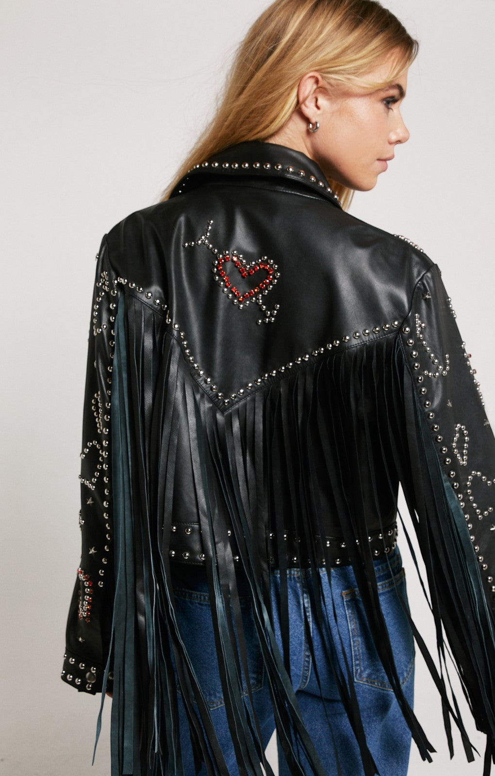 Nasty Gal Real Leather Studded Fringe Jacket