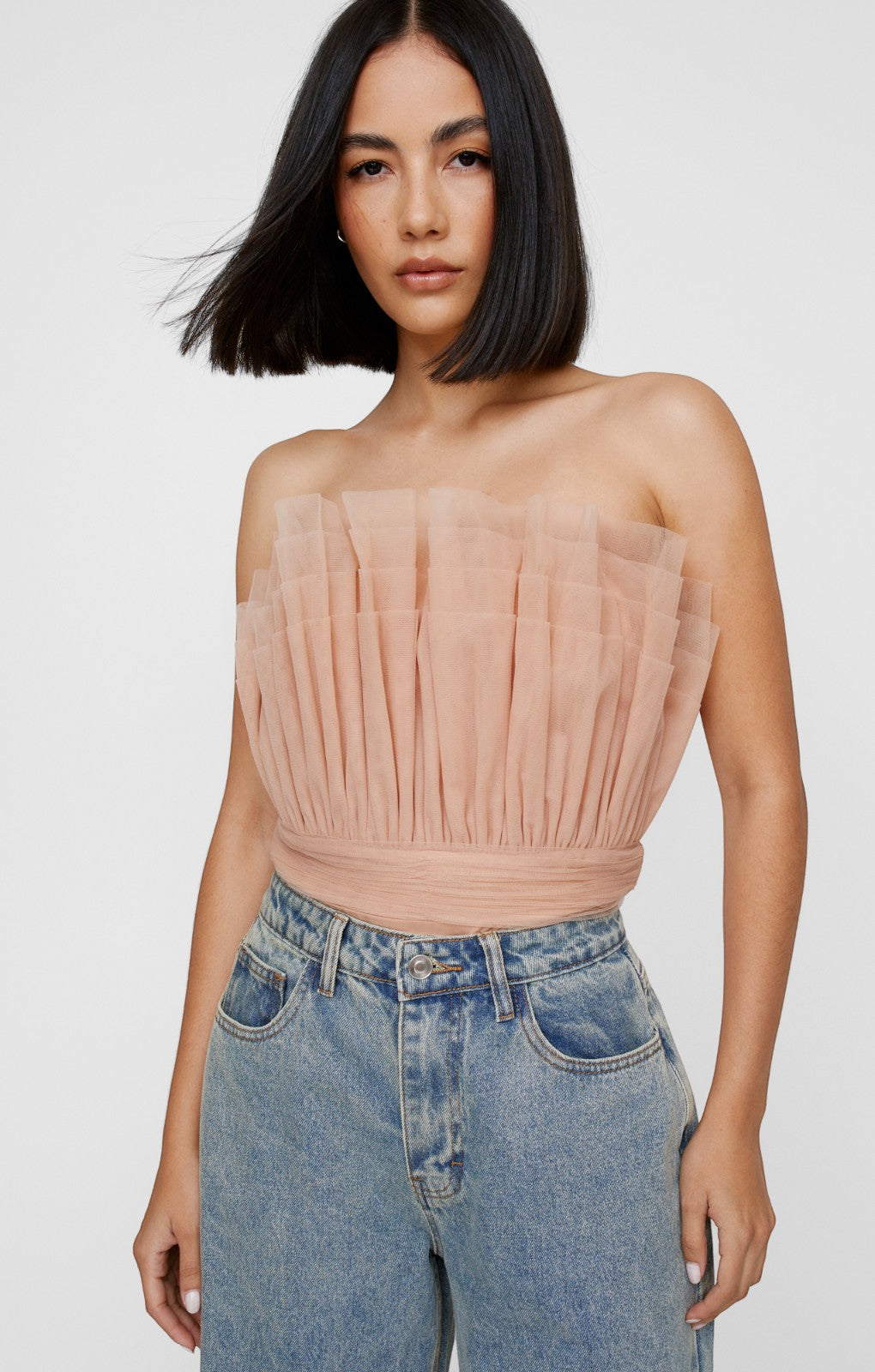 Nasty Gal Pleated Tulle Bandeau Bodysuit