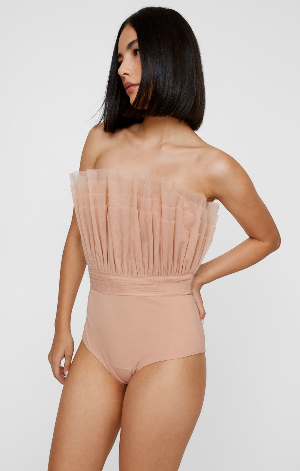 Nasty Gal Pleated Tulle Bandeau Bodysuit
