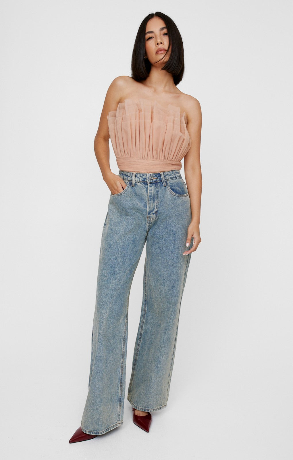 Nasty Gal Pleated Tulle Bandeau Bodysuit
