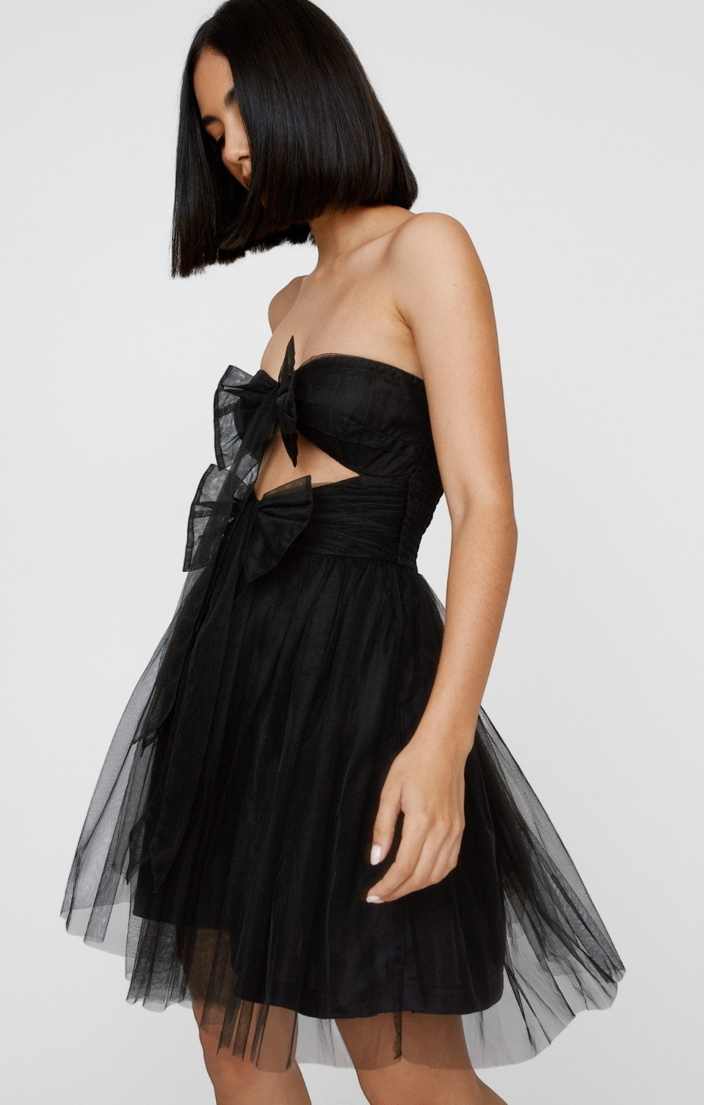 Nasty Gal Tulle Bandeau Double Bow Cut Out Skater Mini Dress