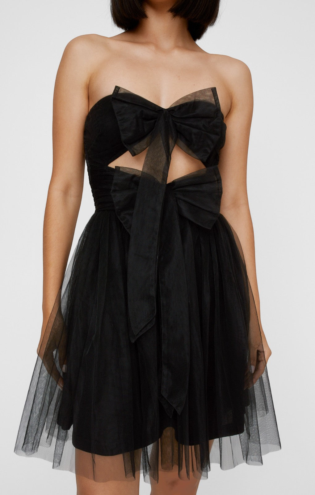 Nasty Gal Tulle Bandeau Double Bow Cut Out Skater Mini Dress