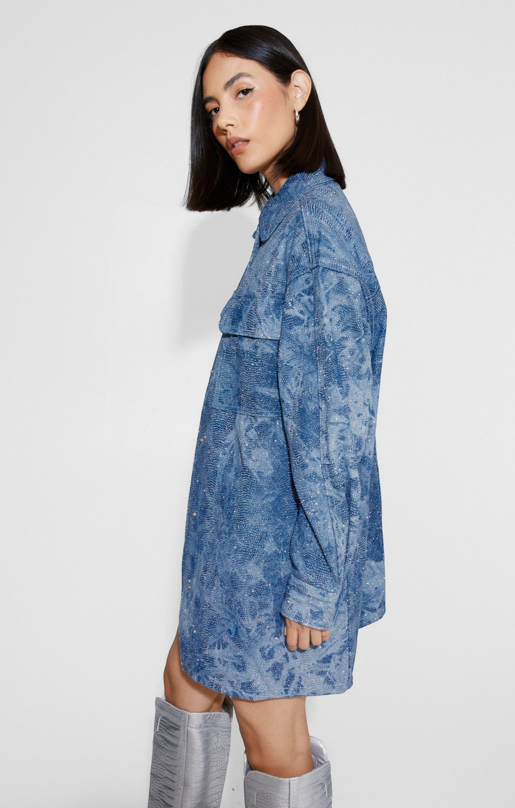 Nasty Gal Shimmer Denim Oversized Shirt