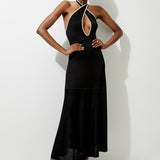 Karen Millen Slinky Knit Contrast Piping Halter Neck Maxi Dress