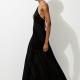 Karen Millen Slinky Knit Contrast Piping Halter Neck Maxi Dress