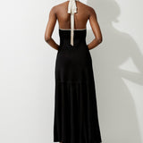 Karen Millen Slinky Knit Contrast Piping Halter Neck Maxi Dress