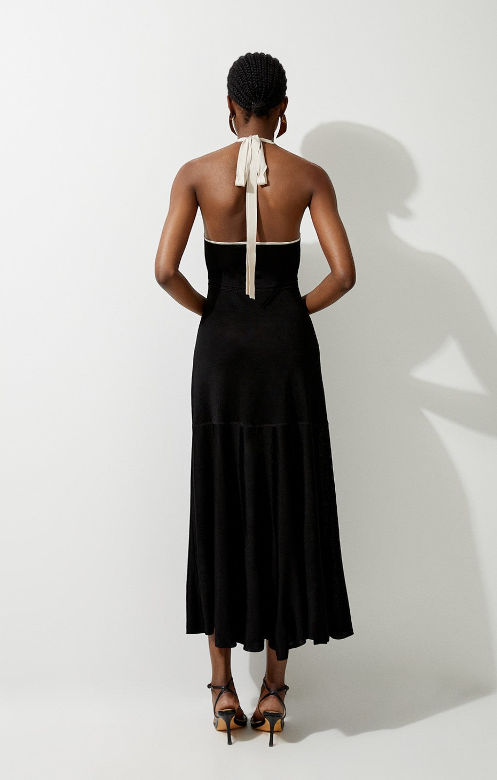 Karen Millen Slinky Knit Contrast Piping Halter Neck Maxi Dress