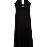 Karen Millen Slinky Knit Contrast Piping Halter Neck Maxi Dress