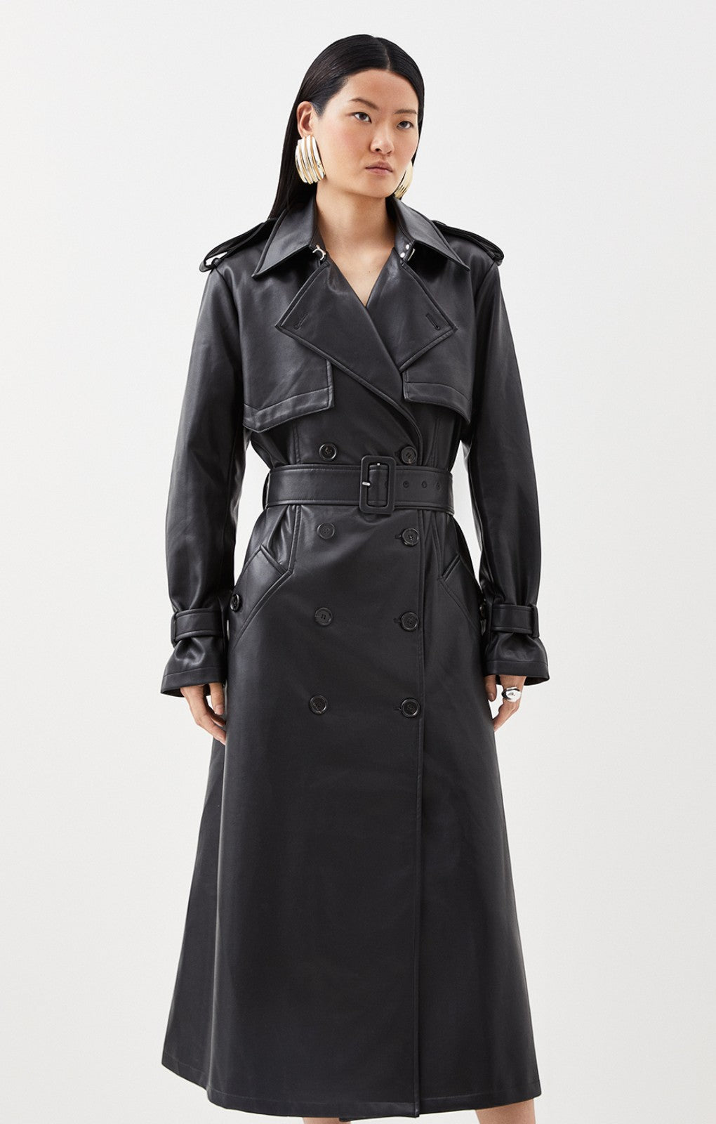 Karen Millen Tailored Faux Leather Belted Trench Coat