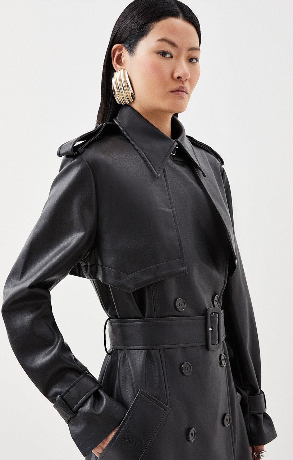 Karen Millen Tailored Faux Leather Belted Trench Coat