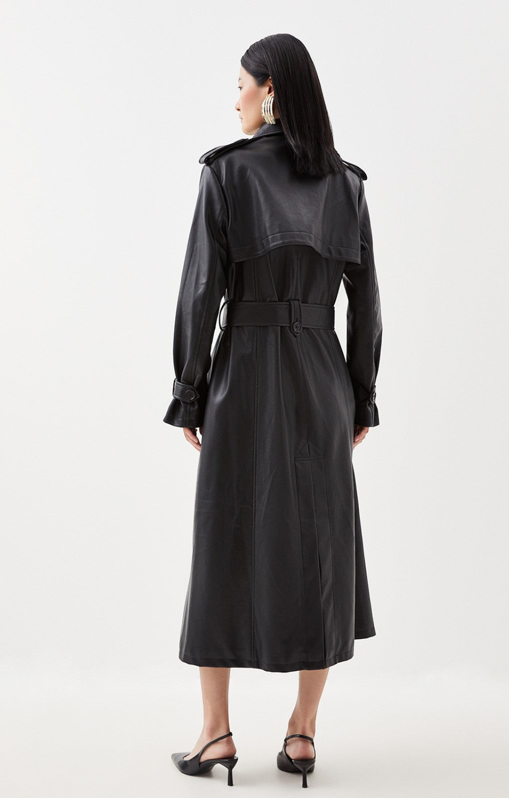 Karen Millen Tailored Faux Leather Belted Trench Coat