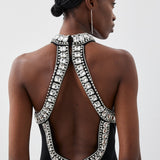 Karen Millen Crystal Embellished Halter Woven Maxi Dress