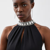 Karen Millen Crystal Embellished Halter Woven Maxi Dress