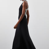 Karen Millen Crystal Embellished Halter Woven Maxi Dress