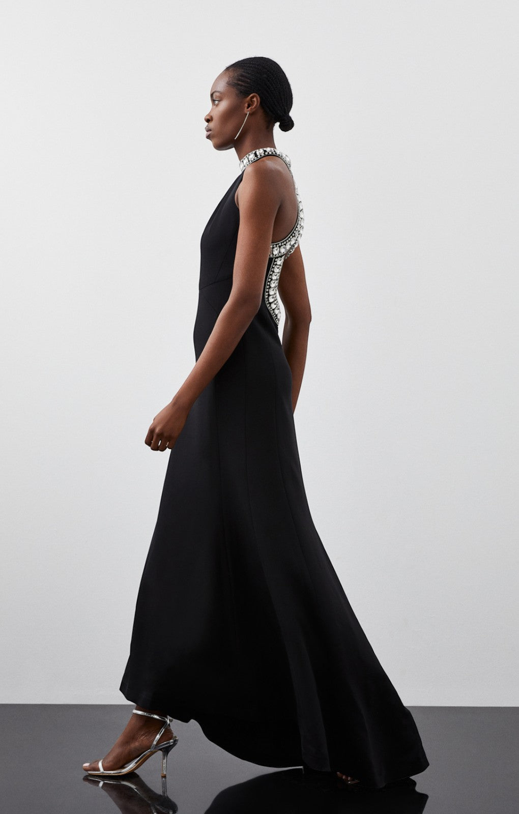 Karen Millen Crystal Embellished Halter Woven Maxi Dress