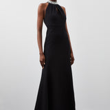 Karen Millen Crystal Embellished Halter Woven Maxi Dress