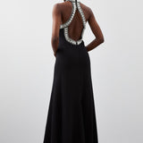 Karen Millen Crystal Embellished Halter Woven Maxi Dress