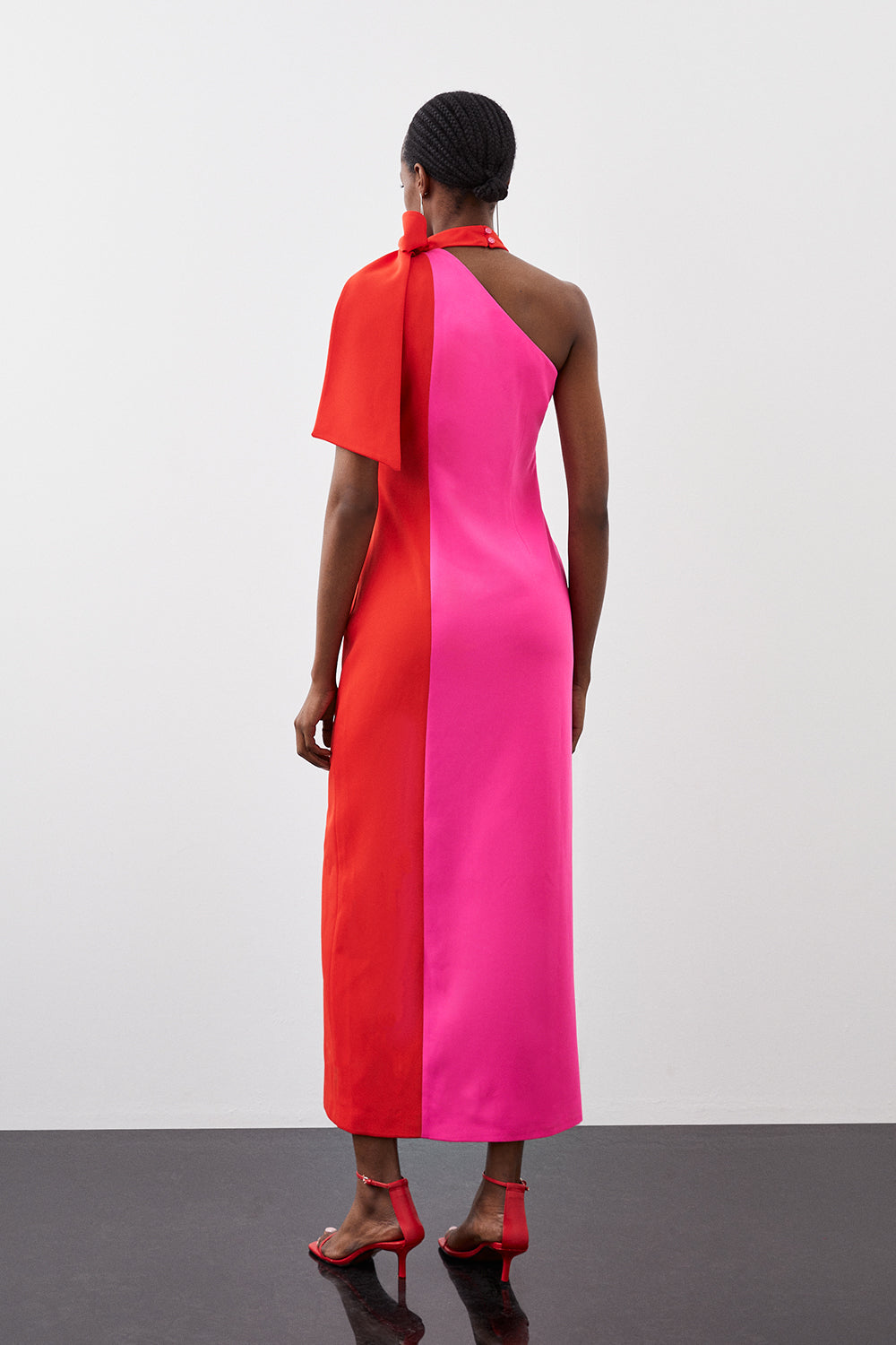 Karen Millen Soft Tailored Colour Block Tie Neck Midi Dress