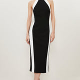 Karen Millen Compact Stretch Contrast Halter Neck Tailored Midi Dress