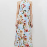 Karen Millen Silk Cotton Rose Print Halter Woven Maxi Dress