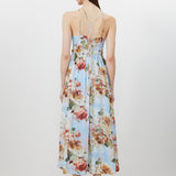 Karen Millen Silk Cotton Rose Print Halter Woven Maxi Dress