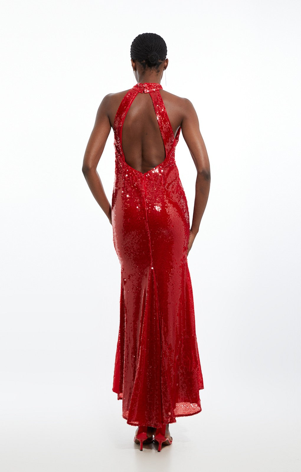 Karen Millen Sequin Rosette Halter Woven Maxi Dress